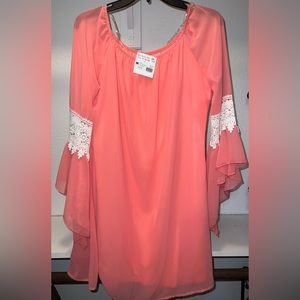 Coral long sleeve dress with lace